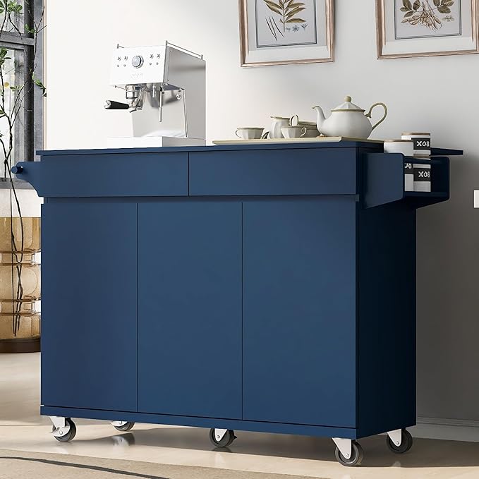 53" Kitchen Island with Drop Leaf, Dining Storage Cart W/Spice Rack, Towel Rack - Image 9