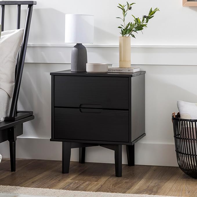 Brynn Modern Solid Wood 2-Drawer Nightstand 24 Inch Black - Image 2