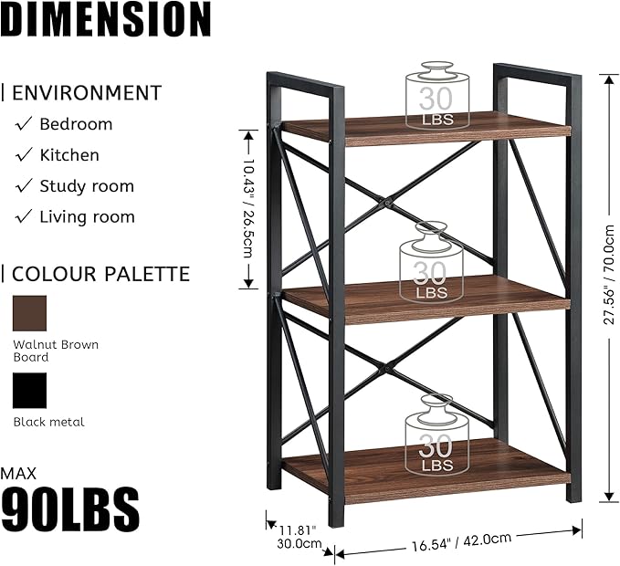 3 Tiers Bookshelf, Home Office Bookcase Shelf Storage Organizer - Image 3