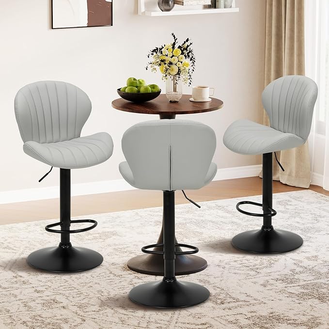 COLAMY Bar Stools Set of 2, Modern Swivel Bar Chairs, Adjustable Faux Leather - Image 6