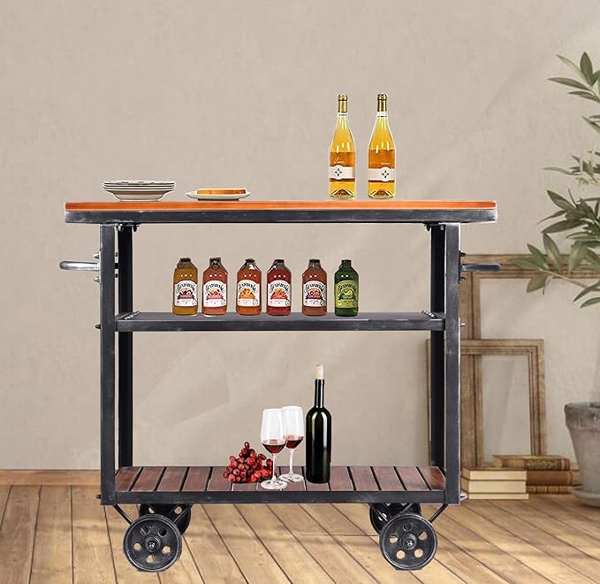 Vintage Rolling Bar Cart on Wheels Industrial Mobile Serving Cart Metal and - Image 6