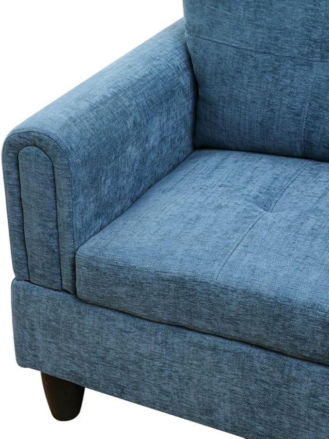 Blue L-Shaped 3-Piece Flannel Sofa - Image 7