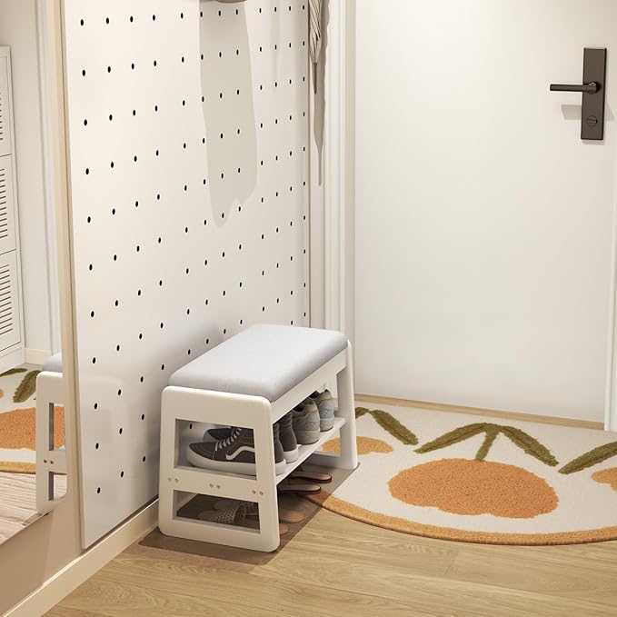 Small Shoe Bench with Cushion, 2 Tiers Shoe Rack Bench with Flip-Top Storage - Image 2