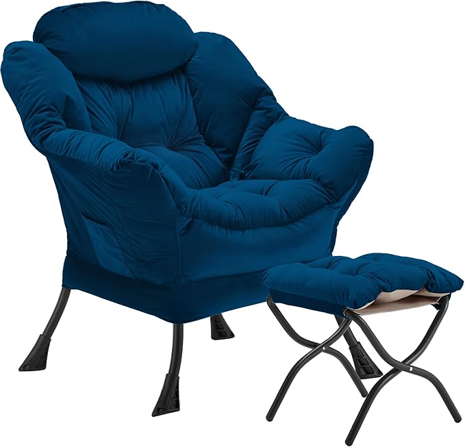Lazy Chair with Folding Ottoman, Accent Chair Velvet Upholstered with Metal by Youtanic