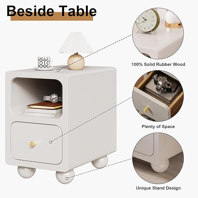 Solid Wood Nightstand, Narrow Night Stand - Image 5