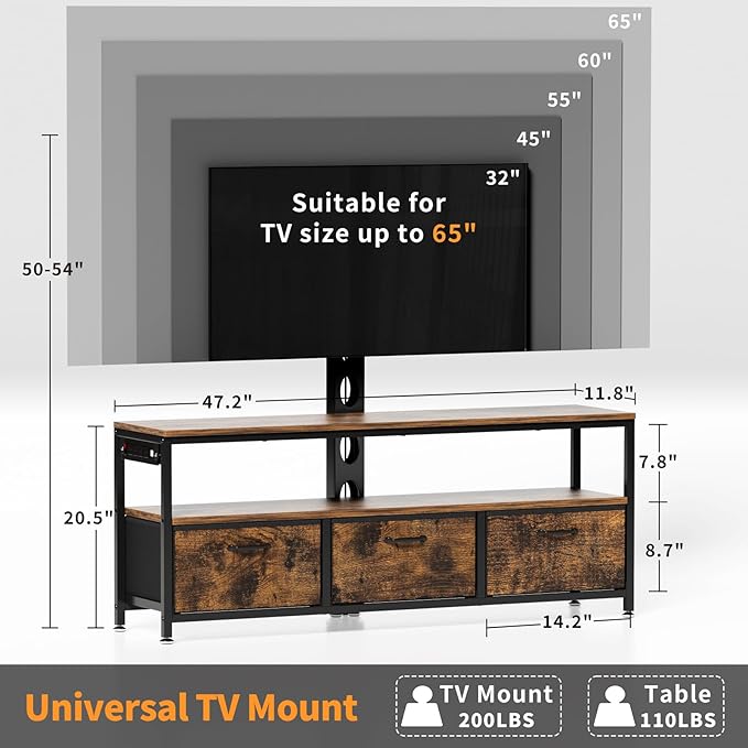 JUSTOGO TV Stand with Mount and Power Outlet, TV Stand with Drawers Storage - Image 6