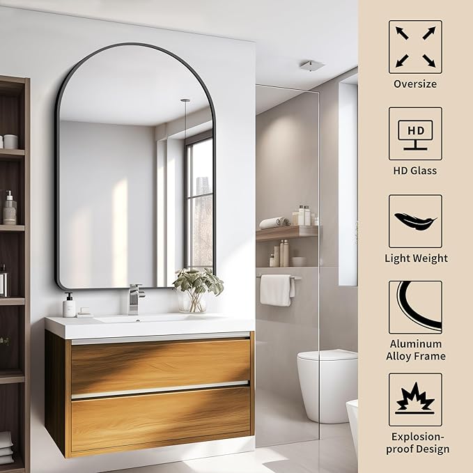 FORBATH Arched Mirror 32x48 Inch, Bathroom Mirror Wall Mounted Modern Black - Image 3