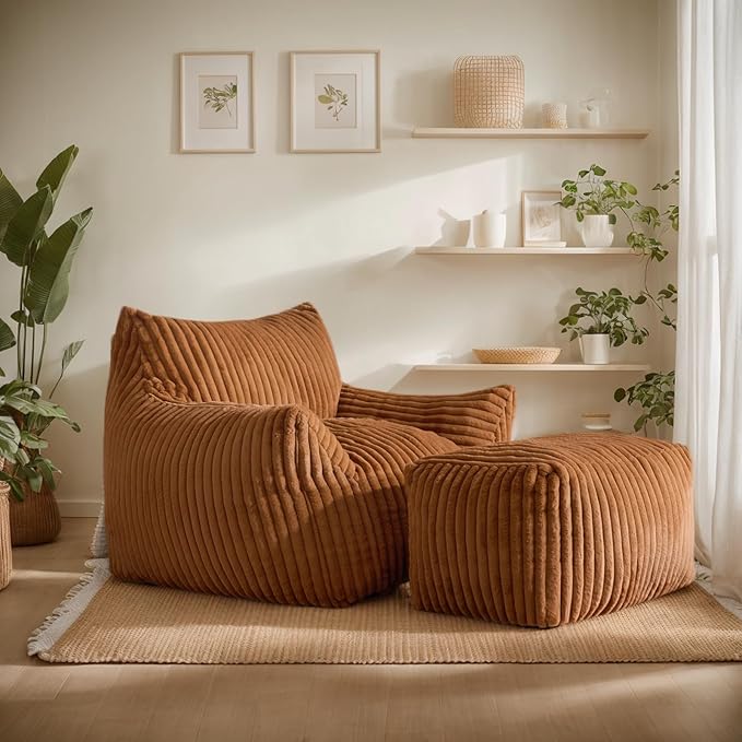 Giant Bean Bag Chairs for Adults, Oversized Chaise Lounge Chair Indoor by LivingGiving