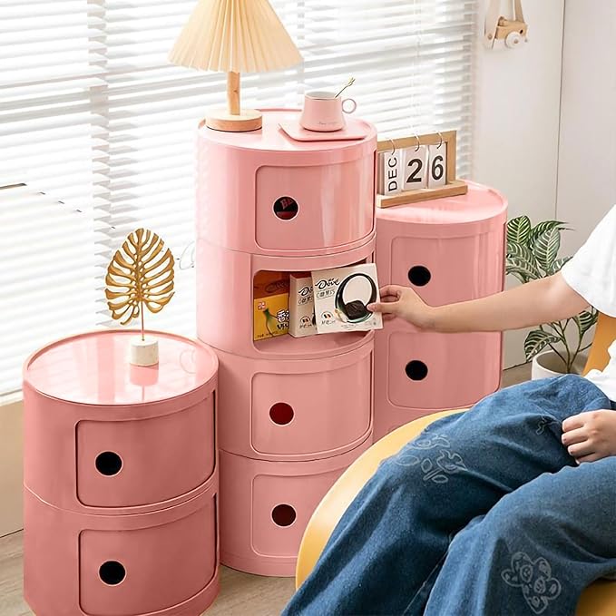 3 Tier Round Nightstand with Drawer, Living Room - Image 6