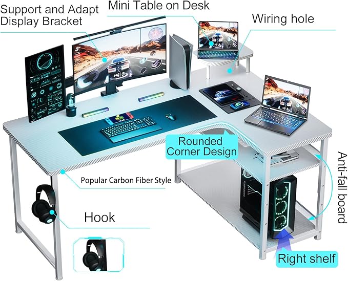 GTRACING Gaming Desk L Shaped Desk Carbon Fiber Style Computer Desks Compatible - Image 3
