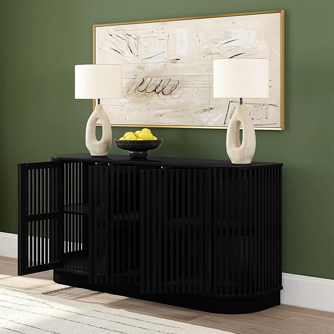 Plank+Beam Contour Wood TV Stand, Three Door Solid Wood Entertainment Console - Image 6