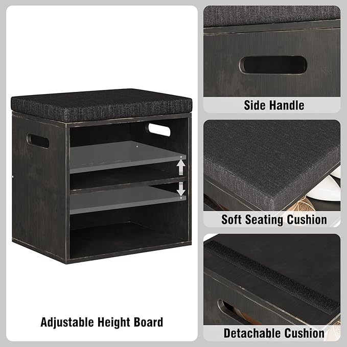 Bamboo Small Shoe Bench for Entryway 2 Tier Shoe Storage Bench - Image 5