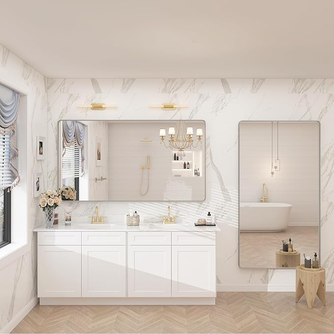 55x30 Silver Bathroom Mirror for Wall, Brushed Metal Silver Framed Bathroom - Image 6