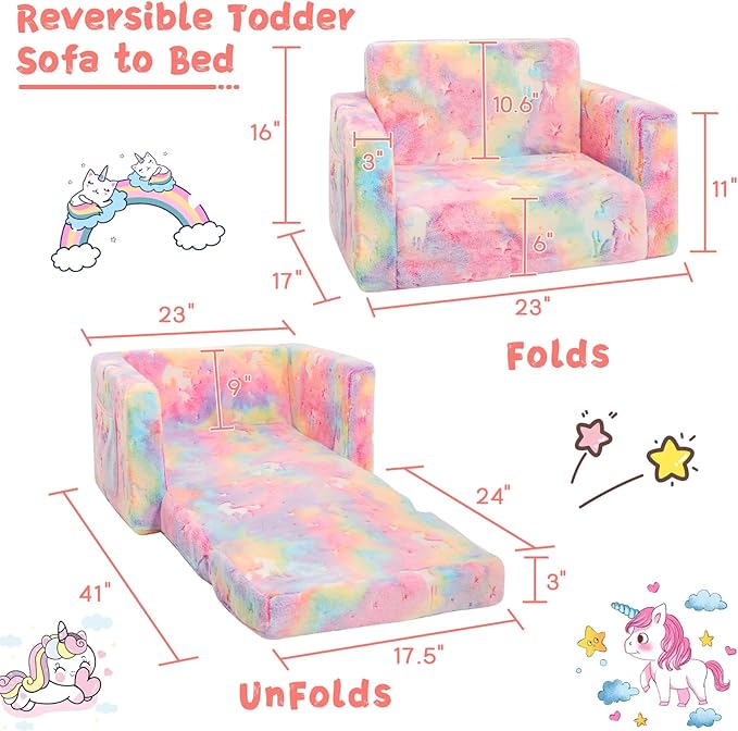 Toddler Chair Comfy, 2-in-1 Soft Toddler Couch Fold Out - Image 2