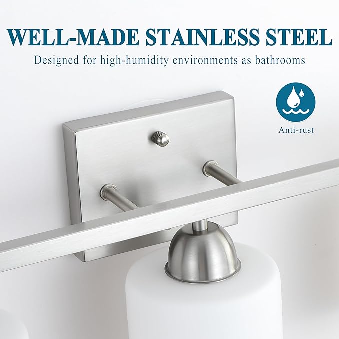 Stainless Steel Milk Glass Vanity Lights - Image 3