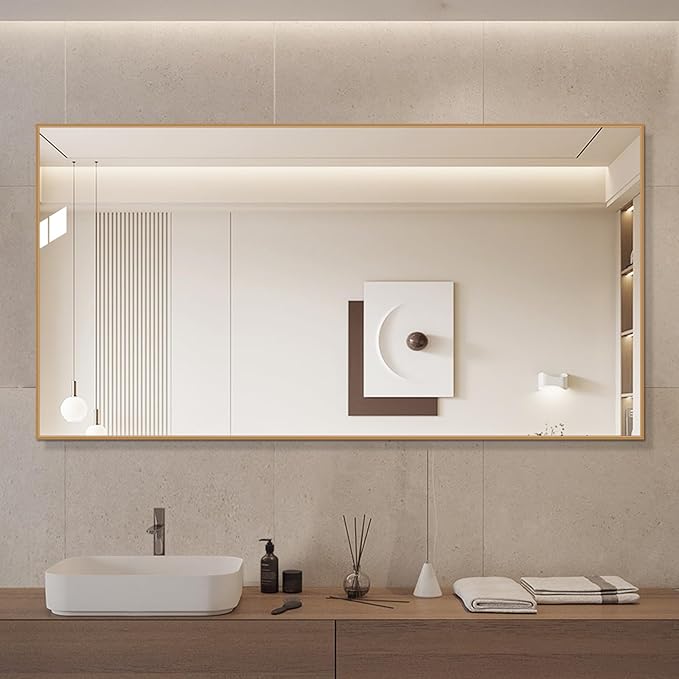 Golden Bathroom Mirror for Wall, Rectangle Mirrors by LAIYA