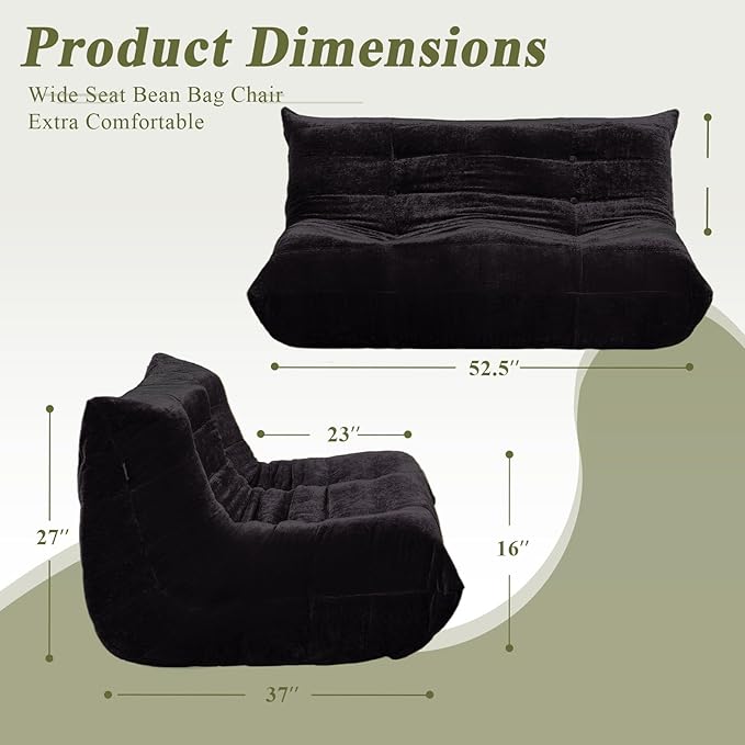 Bean Bag Chair, Loveseat Fireside Chair Large Bean Bag Sofa - Image 2