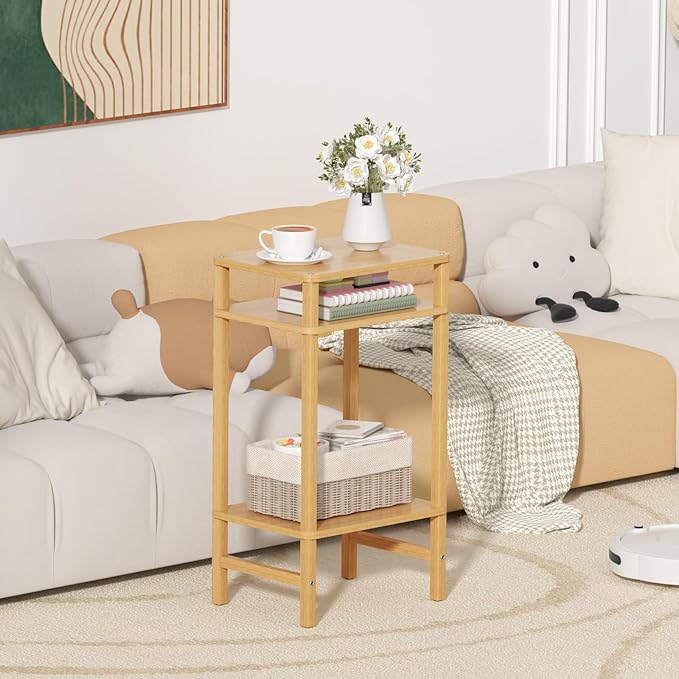 28in Tall Bamboo Side Table Set of 2, 3-Tier Small Narrow End Table - Image 8