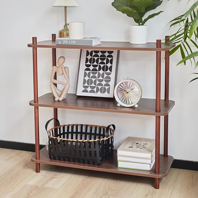 3 Tier Vintage Bookcase with Wood Frame Easy Assemble Construct - Image 2