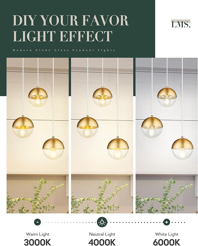 LMS Brushed Gold 3-Light Cluster Pendant Lights, Modern Dining Room Light - Image 7