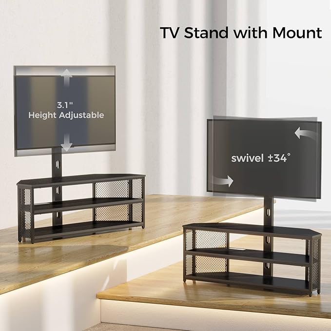 Rolanstar TV Stand with Mount and Power Outlet, Swivel TV Stand with LED Lights - Image 5