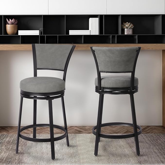 Bar Stools Set of 2, 25 Inch Metal Counter Height Bar Chairs, Modern Faux - Image 8