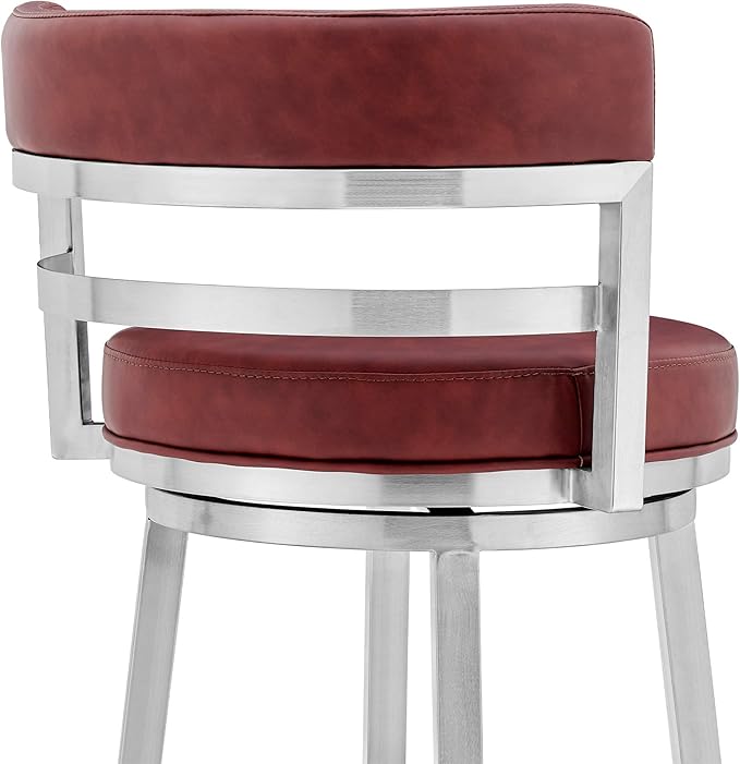 Armen Living Madrid 26" Seat Height Swivel Modern Red Faux Leather and Brushed - Image 8