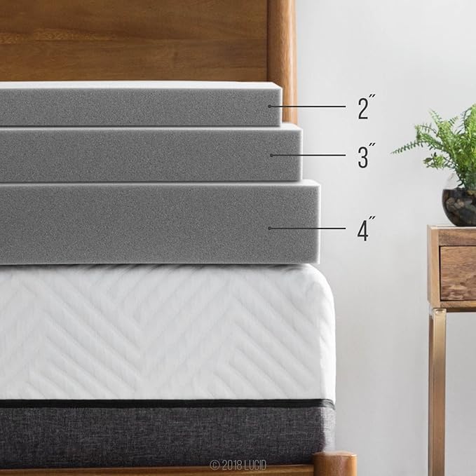 Lucid 2 Inch Ventilated Bamboo Charcoal Memory Foam Mattress Topper, - Image 4