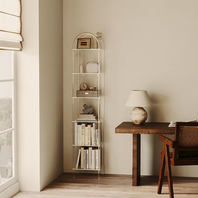 6-Tier Tall Acrylic Arched Bookcase, 13.8''W x 11.8''D x 68.4''H, Open Book - Image 2
