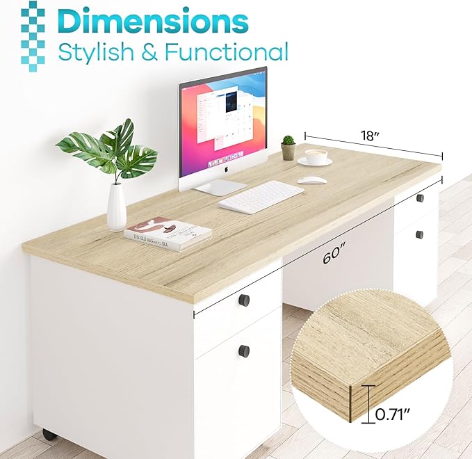 Kaboon Universal Tabletop 60"x18", Solid One-Piece Melamine Table Top, Double - Image 3
