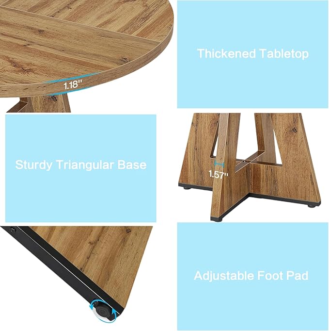47" Round Dining Table for 4-6, Modern Dinner Table Farmhouse Round Small - Image 4