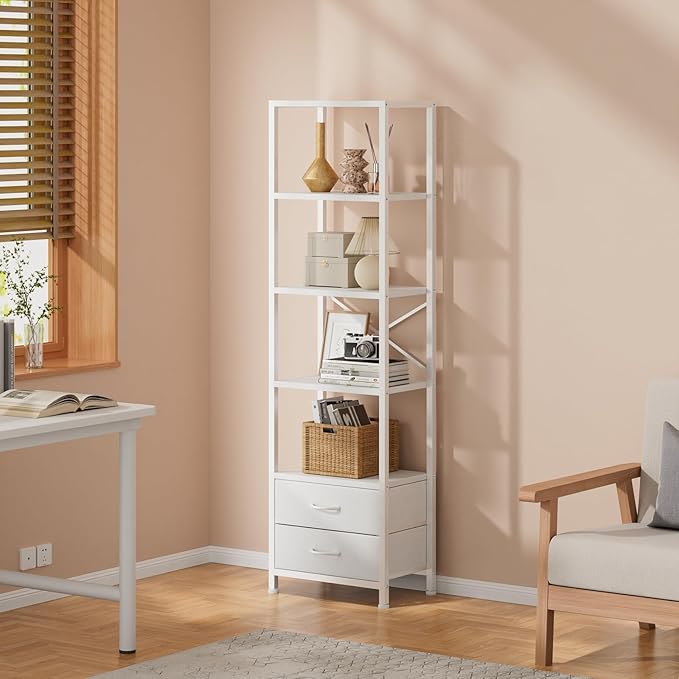 Furnulem 5-Tier Corner Shelf, Narrow Bookshelf - Image 2