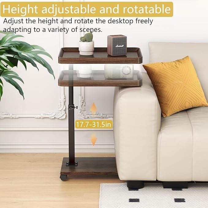 C Table End Table Adjustable Height, 360°Swivel TV Tray Table - Image 3