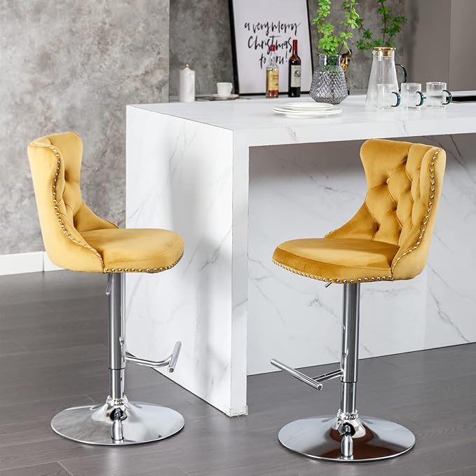 PacknWood Acosure Swivel Velvet Bar Stools Adjusatble Seat Height from 25-33" - Image 5