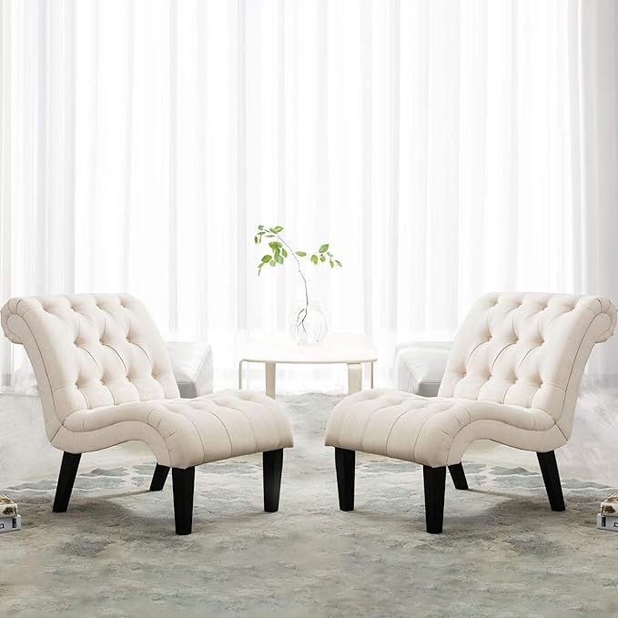Yongqiang Accent Chairs for Living Room Set of 2 Upholstered Tufted Bedroom - Image 4