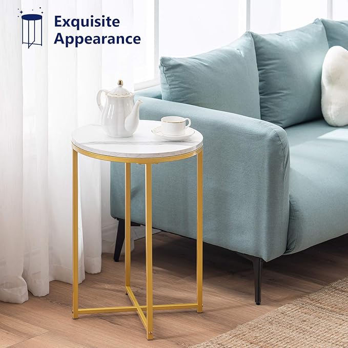 TECHMILLY Round End Table, Faux Marble Sofa Table, Accent Side Table - Image 4