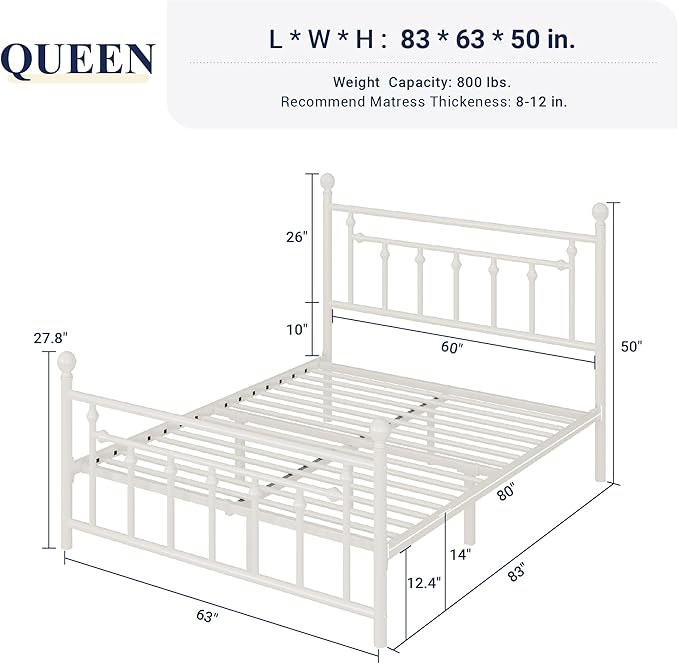 Allewie 14 Inch Queen Size Metal Platform Bed Frame - Image 2