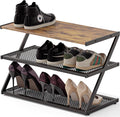 Z-Frame Shoe Rack with Wooden Top & Metal Mesh Shelves by BWOORACKU
