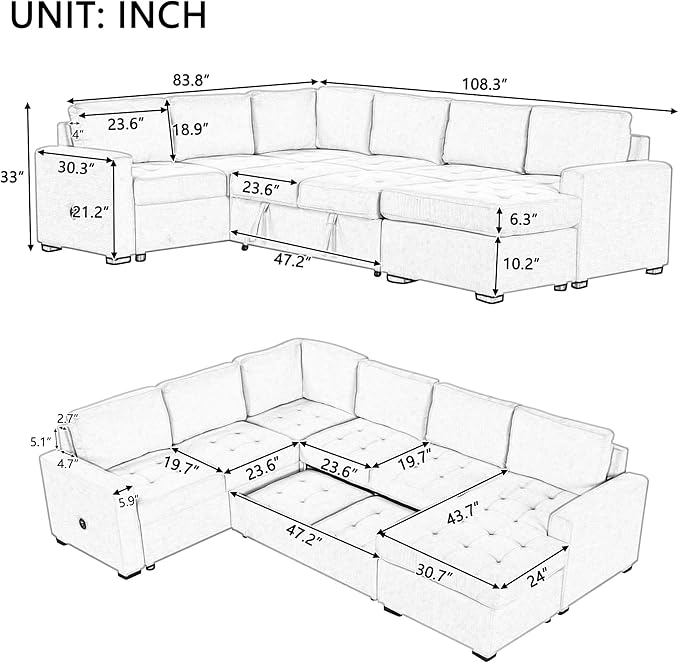 108.3 Inch Modular Sectional Sleeper Sofa - Image 2