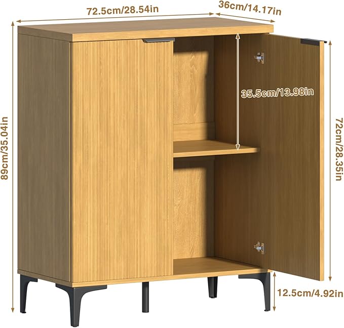 Fluted Sideboard Buffet Cabinet, 2 Doors Side Board Storage Cabinet, Buffet - Image 2