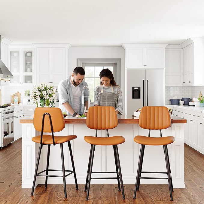 24-Inch Leather Bar Stools Set of 2, Counter Height Barstools - Image 6