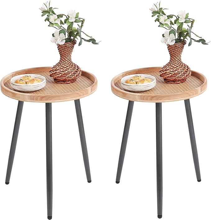 LITA 2 Pcs Rattan Log Desktop Round Side End Table, Nightstand/Small Tables - Image 5