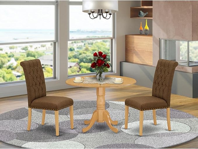 East West Furniture DLBR3-OAK-18 3 Piece Kitchen Table & Chairs Set Contains a - Image 7