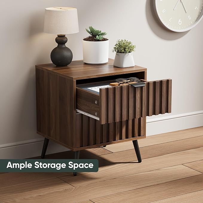 Nightstands, Walnut Fluted Night Stand, Mid Century Modern Nightstand, Bedside - Image 4