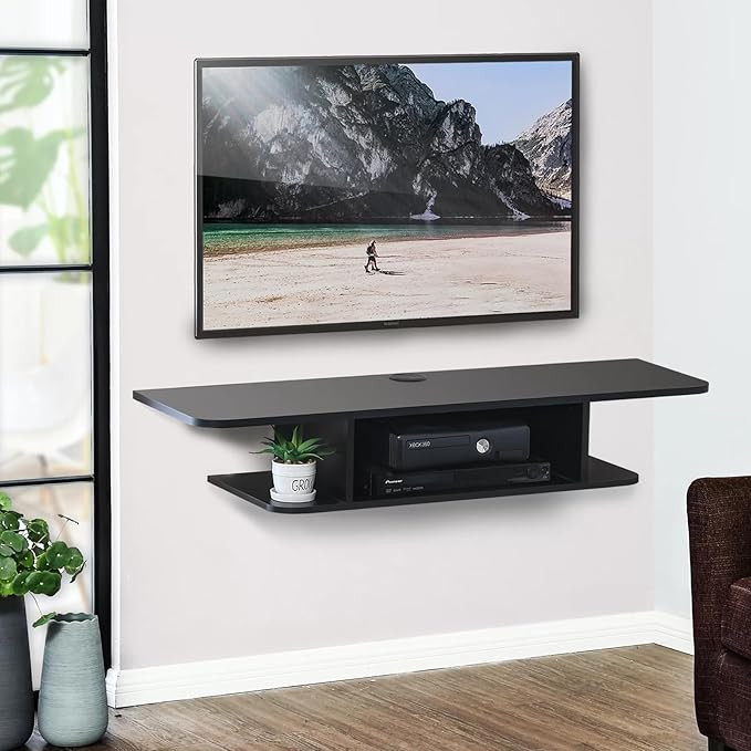 BiJun Floating TV Shelf, Entertainment Center Wall Mounted Media Console Router - Image 5