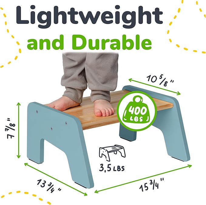 1-Step Wooden Step Stool for Toddlers | Kids Step Stool for Bathroom Sink - Image 2