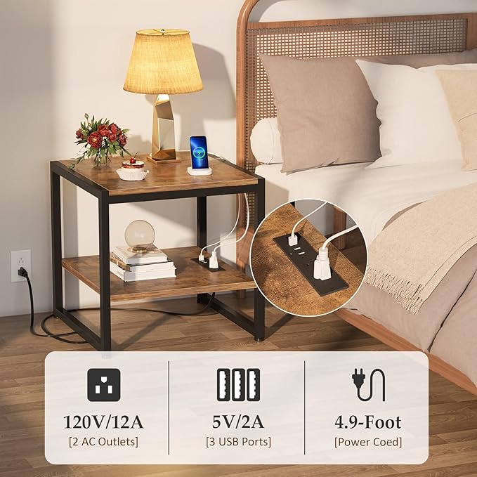 Homieasy End Table with Charging Station, 20 Inch Mini Fridge Stand with 2-Tier - Image 6