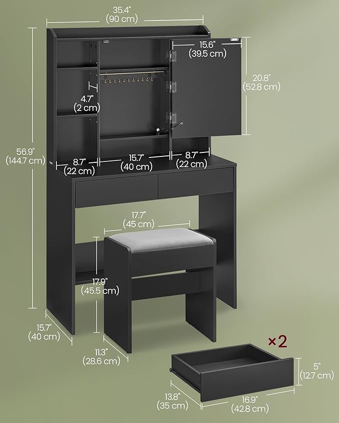 VASAGLE Vanity Desk with Mirror and Lights, Makeup Vanity with Upholstered - Image 5