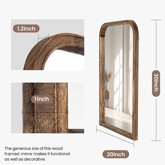 20"x30" Solid Wood Bathroom Mirror Arch Tempered Glass - Image 5
