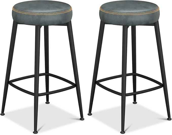Counter Height Bar Stools, Upholstered Faux Leather Kitchen Counter Stools - Image 6